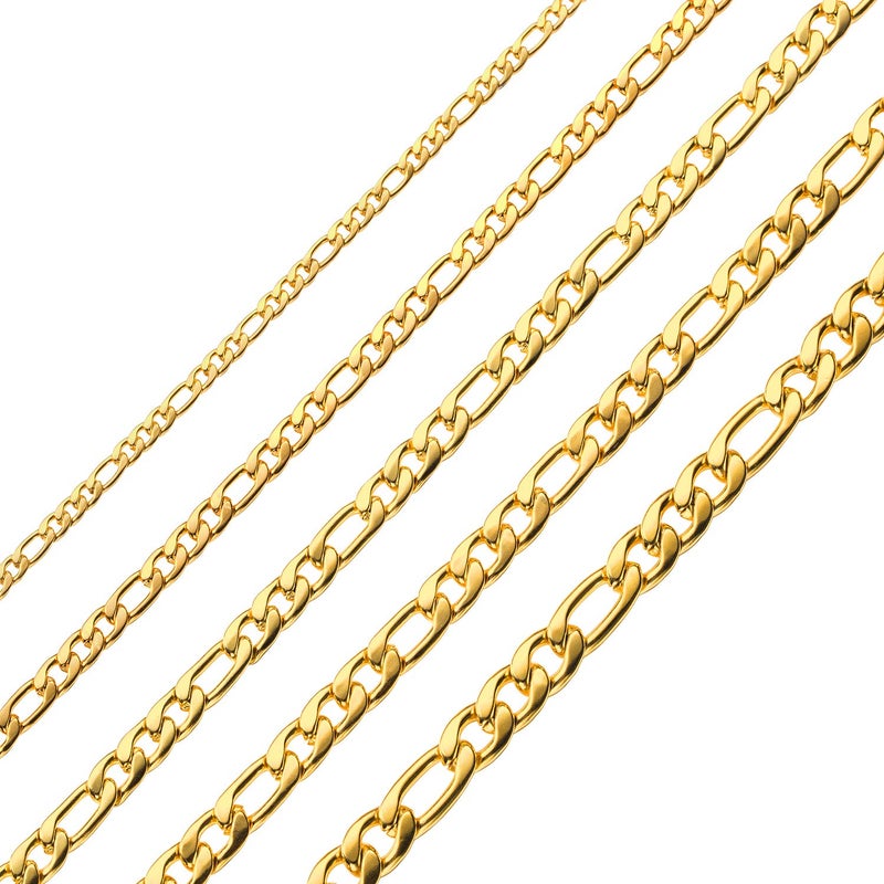 Monily Chain for Men & Women 18K Real Gold Plated Stainless Steel Figaro Necklace 4MM 16 Inches - Image 1